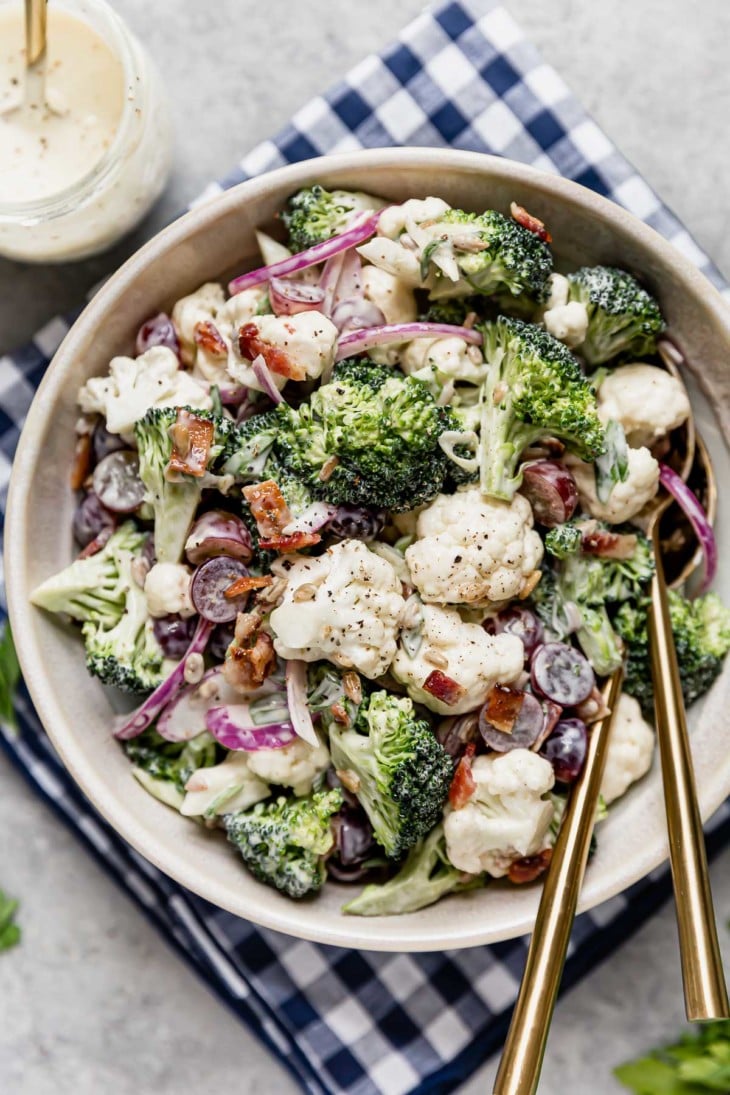Broccoli Cauliflower Salad with Bacon (Dairy Free, Whole30) - The Real ...