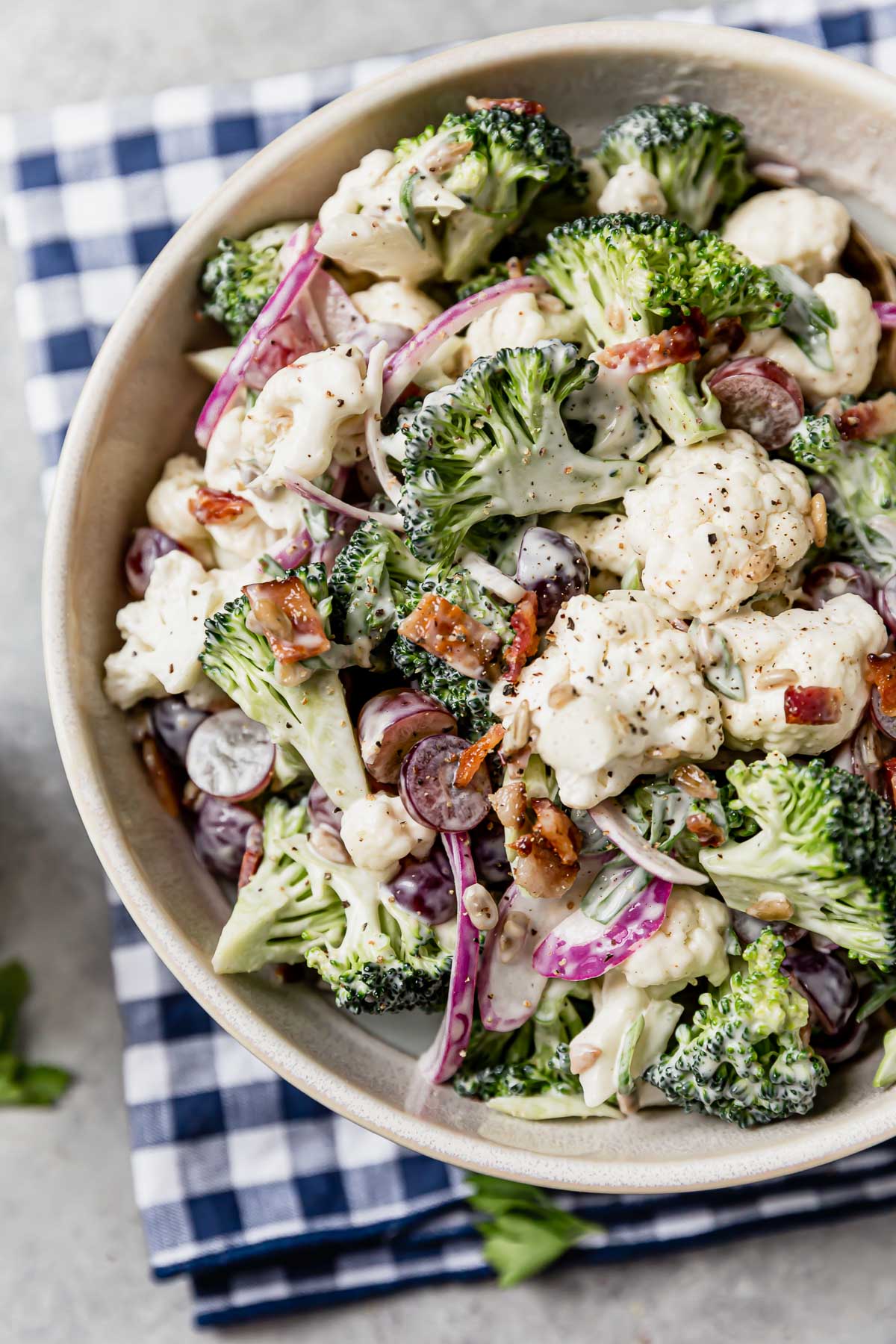 Broccoli Cauliflower Salad with Bacon (Dairy Free, Whole30) - The Real ...