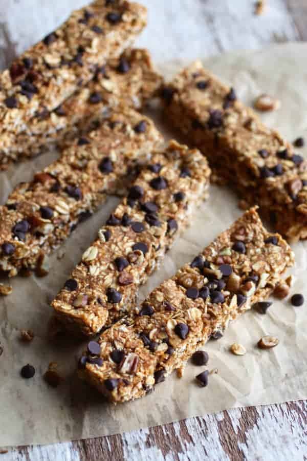 No-Bake Pumpkin Chocolate Chip Granola Bars on a table