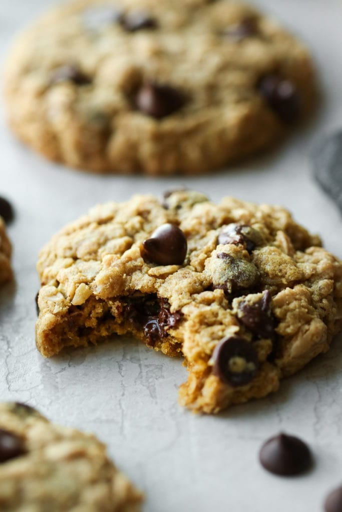 Peanut Butter Oatmeal Cookie with a bite out of it.