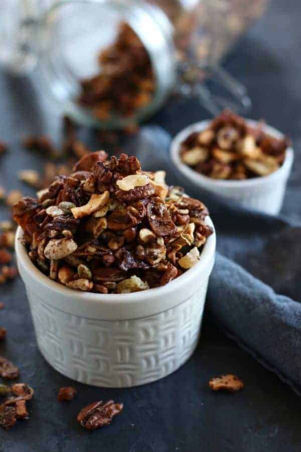 Grain-free Gingerbread Granola in a white cup