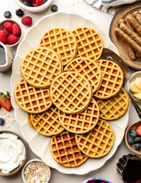 Protein Waffles filling a white serving platter