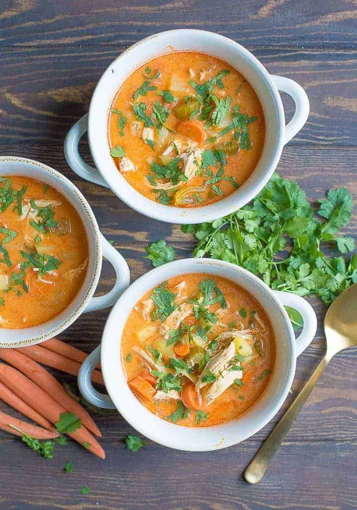 Instant Pot or Slow Cooker Buffalo Chicken Chowder from Wholesomelicious | 30 Whole30 Soups, Stews & Chilis | healthy soup recipes | whole30 meal ideas | whole30 recipes | whole30 chili recipes || The Real Food Dietitians #whole30soups #whole30recipe #whole30meals
