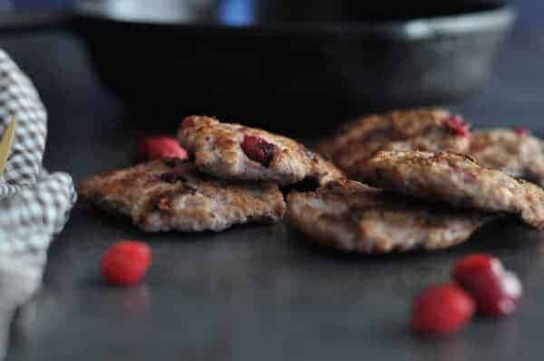 Cranberry Breakfast Sausage Patties on a table top 