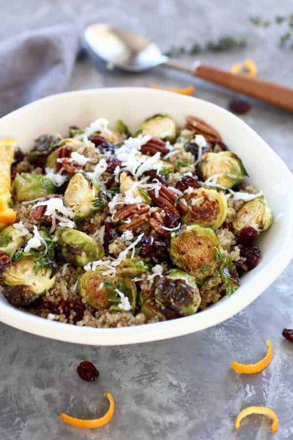Roasted Brussels Sprouts Quinoa Salad | gluten-free healthy recipes | vegan healthy recipes | dairy-free healthy recipes | Brussels sprouts recipes | healthy quinoa salad | healthy salad recipes || The Real Food Dietitians #quinoasalad #brusselssprouts #glutenfree