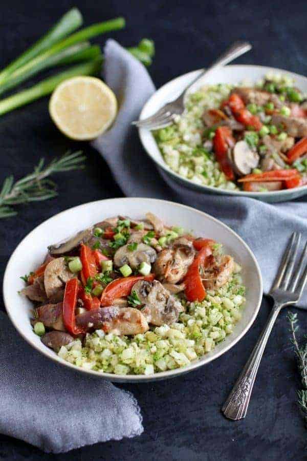 Whole30 Garlic Herb Chicken Veggie Skillet | whole30 dinner recipes | easy whole30 recipes | whole30 approved | gluten-free dinner | dairy-free dinner | healthy dinner recipes || The Real Food Dietitians #whole30recipe #glutenfreedinner #healthydinner