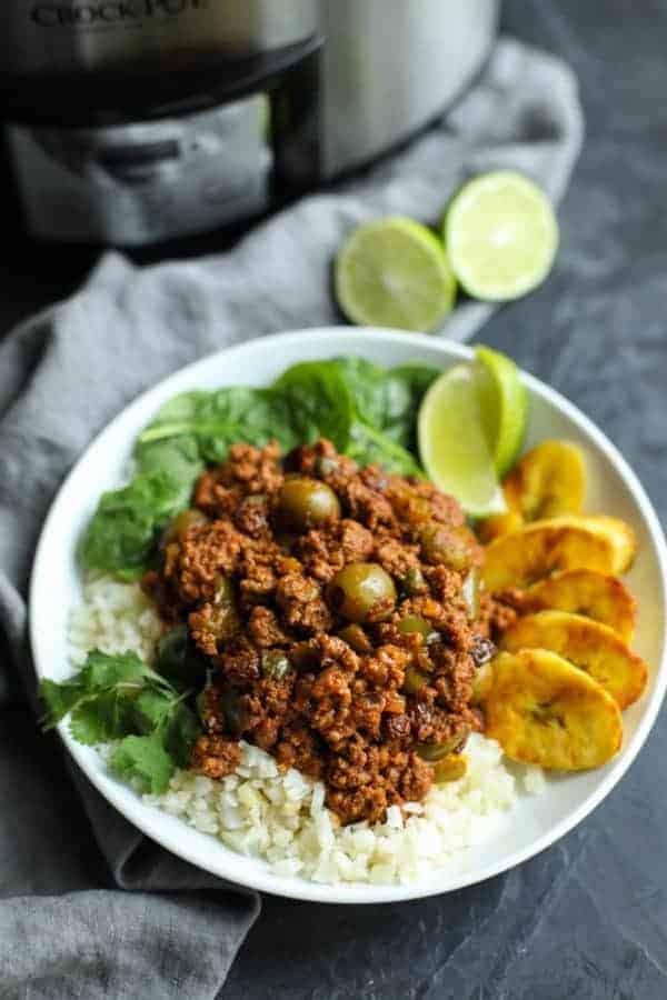 Slow Cooker Picadillo on a white plate