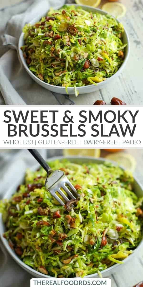 pinterest image for Sweet and Smoky Brussels Slaw