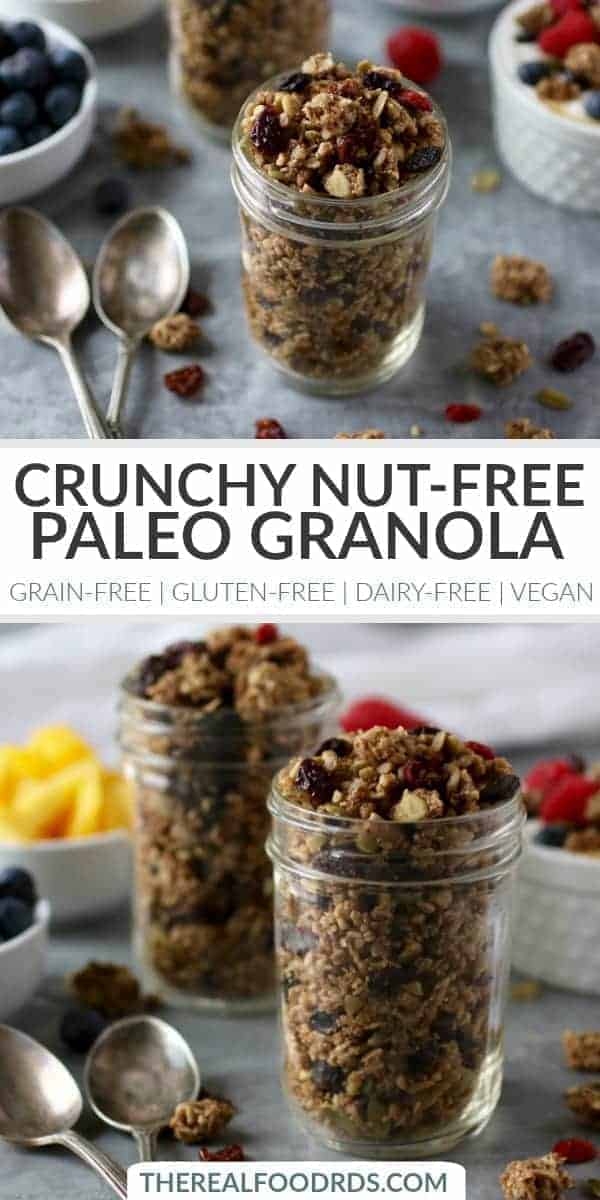 Pinterest image for Crunchy Nut-free Paleo Granola 