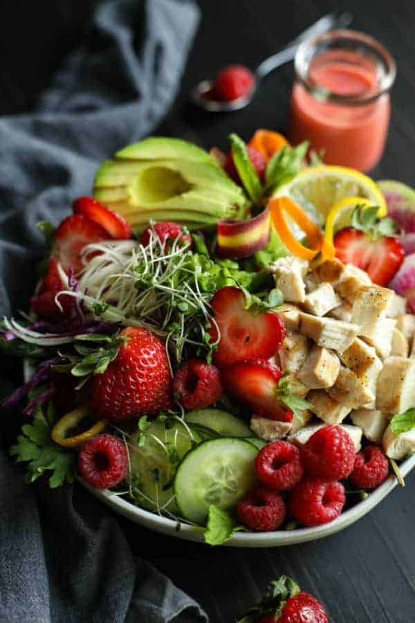 Berry Protein Salad Bowl in a white bowl