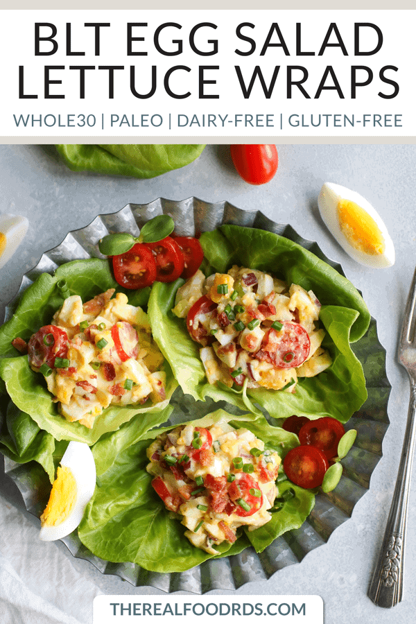 Pinterest image for BLT Egg Salad Lettuce Wraps
