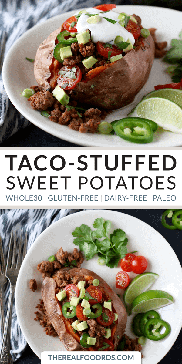 Pinterest image for Taco-Stuffed Sweet Potatoes