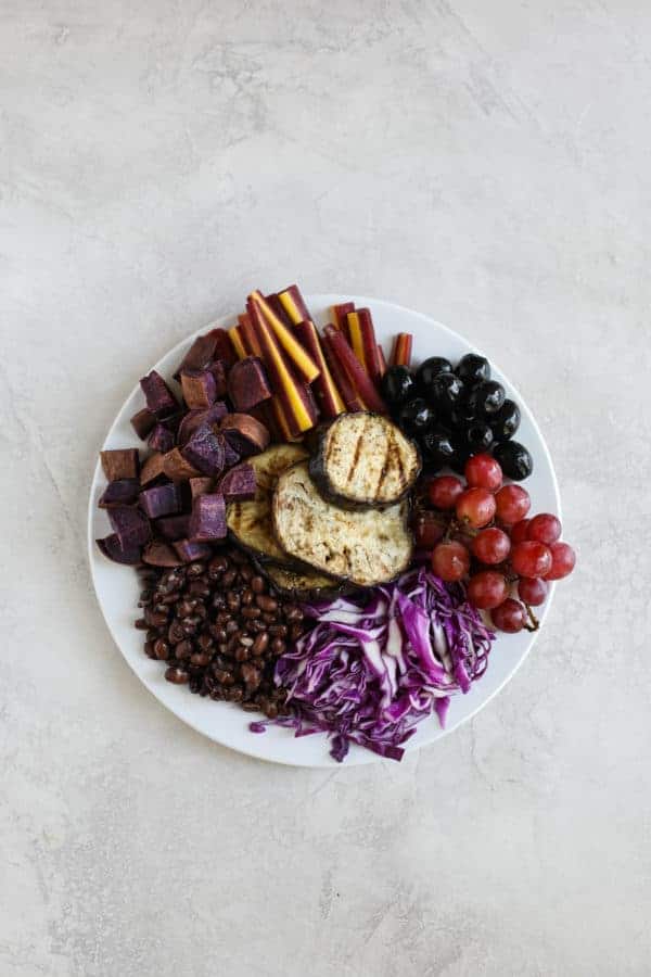 Mixed plate of fruits and veggies on a white plate for the #800g Challenge