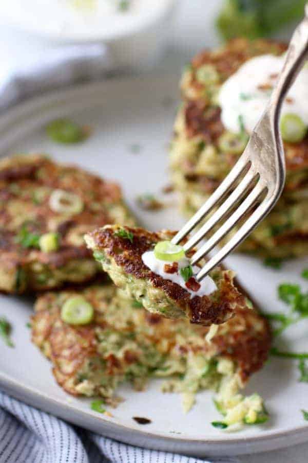 Savory Zucchini Fritters on a fork