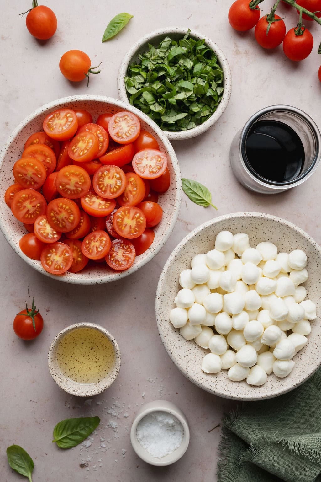 Ingredients to make a caprese salad.