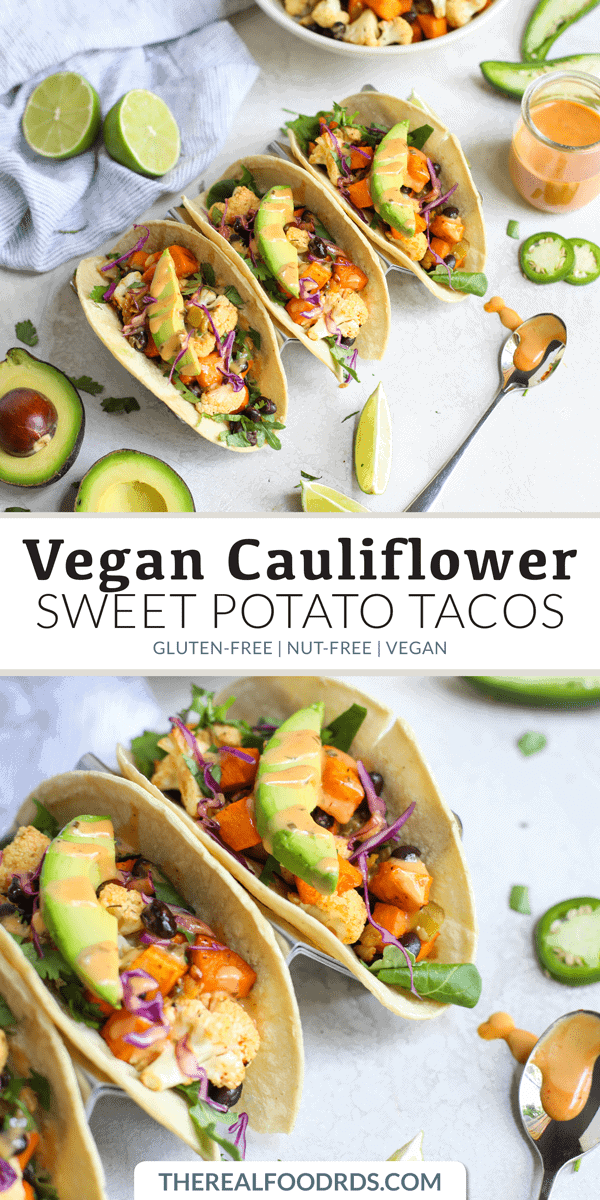 Pinterest image for Vegan Cauliflower Sweet Potato Tacos