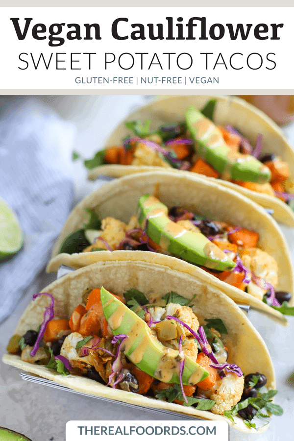 Pinterest image for Vegan Cauliflower Sweet Potato Tacos