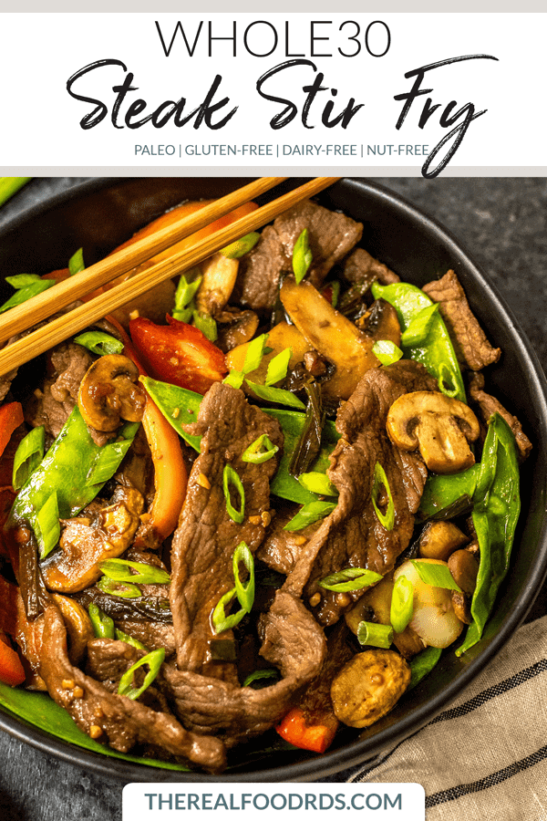 Pinterest image for Whole30 Steak Stir-Fry