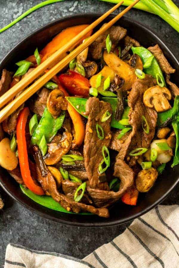 Whole30 Steak Stir-Fry in a skillet