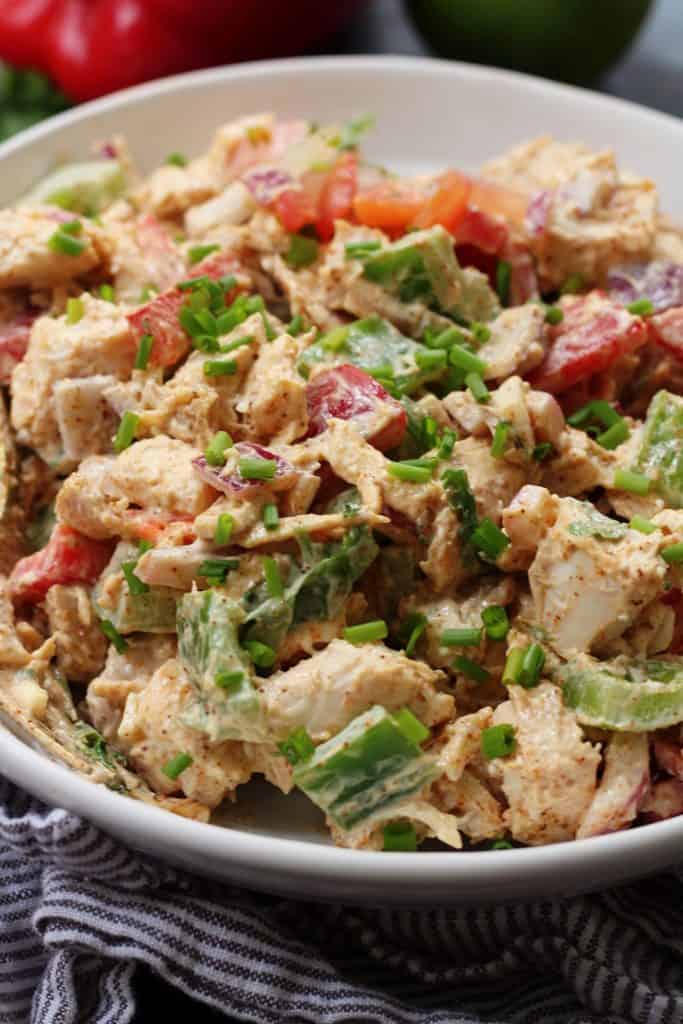 Taco Chicken Salad in a white bowl