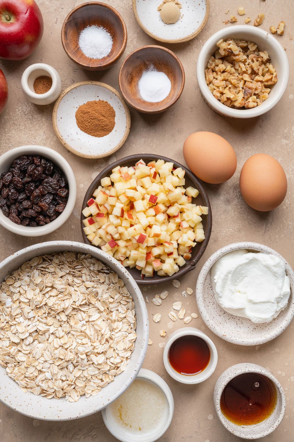Ingredients to make apple oatmeal cookies.