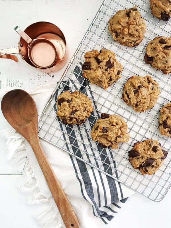 Overhead view of Autumn's Chocolate Chip Cookies on a cooling rack