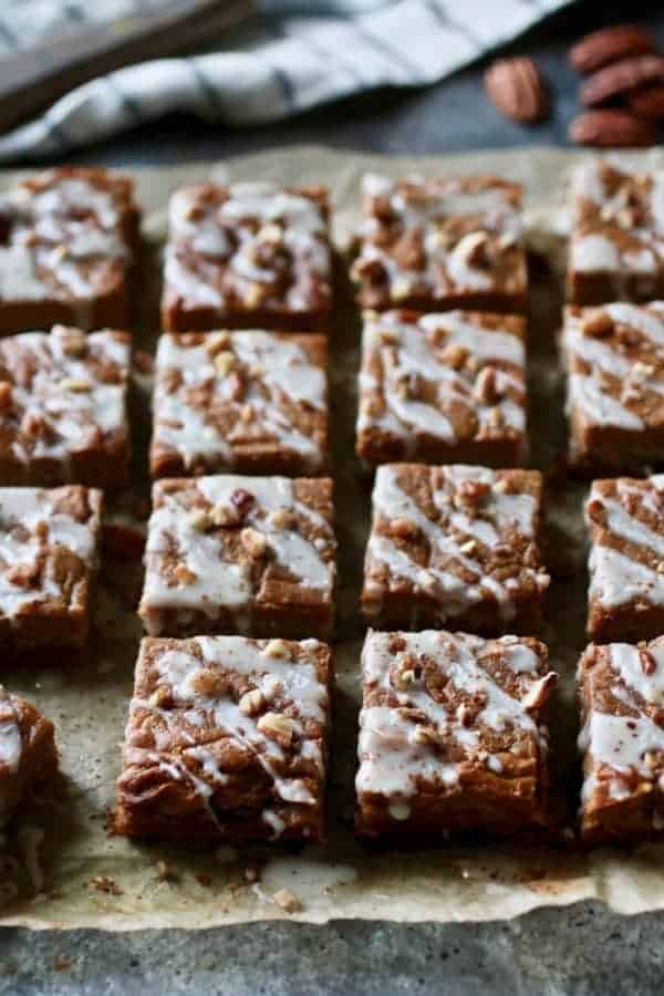 Paleo Pumpkin Pie Bars cut into squares