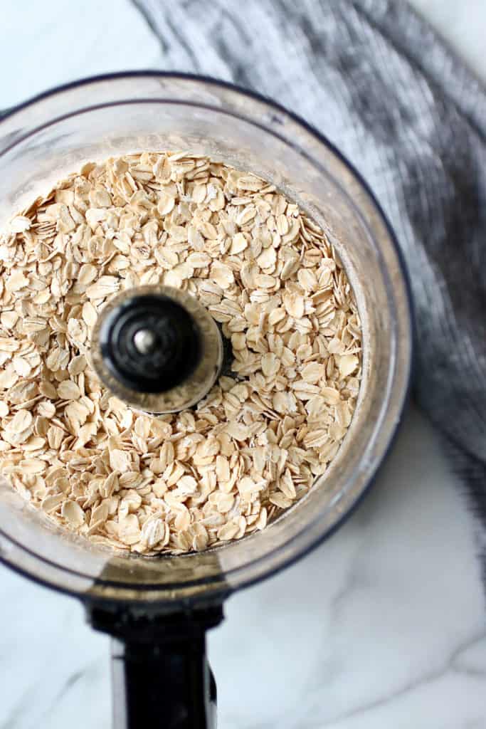 Rolled oats in food processor bowl