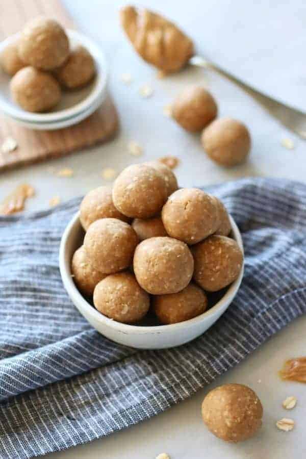3-Ingredient Peanut Butter Bites in a white bowl