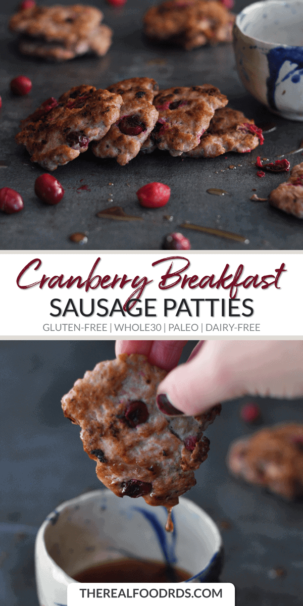 Long Pinterest Image for Cranberry Breakfast Sausage Patties