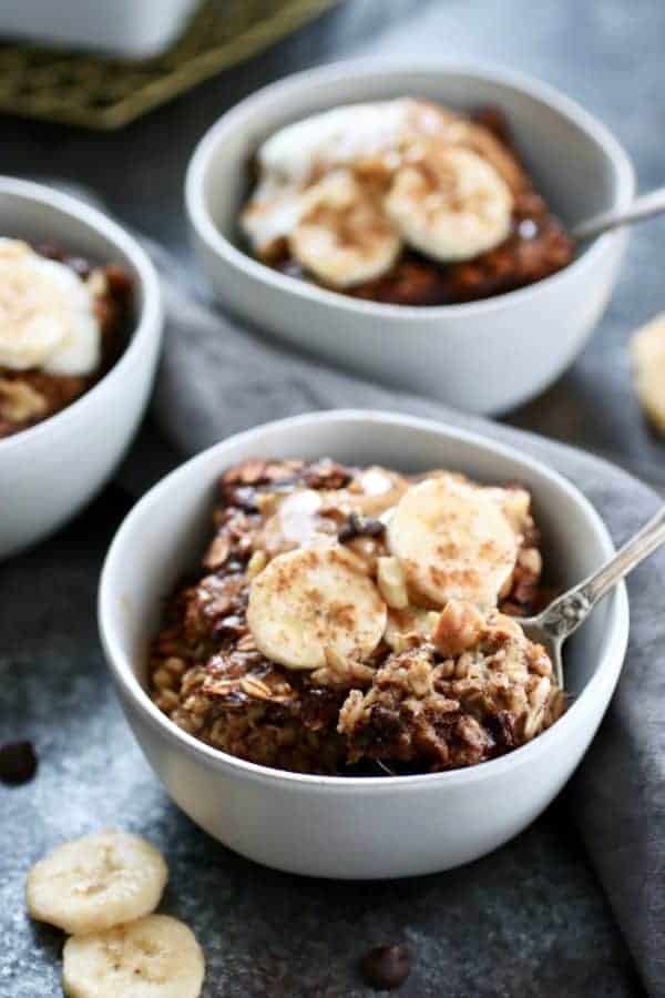 Photo showing a spoonful of Banana Chocolate Chip Baked Oatmeal