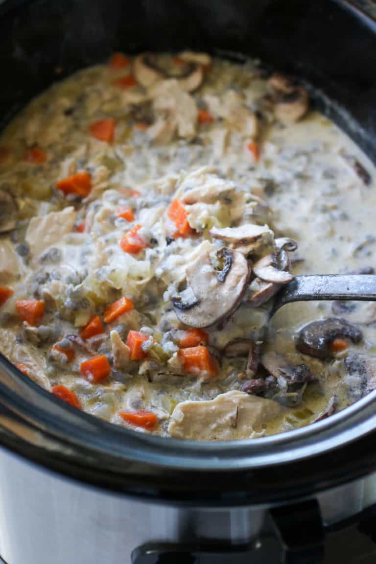 Slow Cooker Creamy Chicken Wild Rice Soup - The Real Food Dietitians