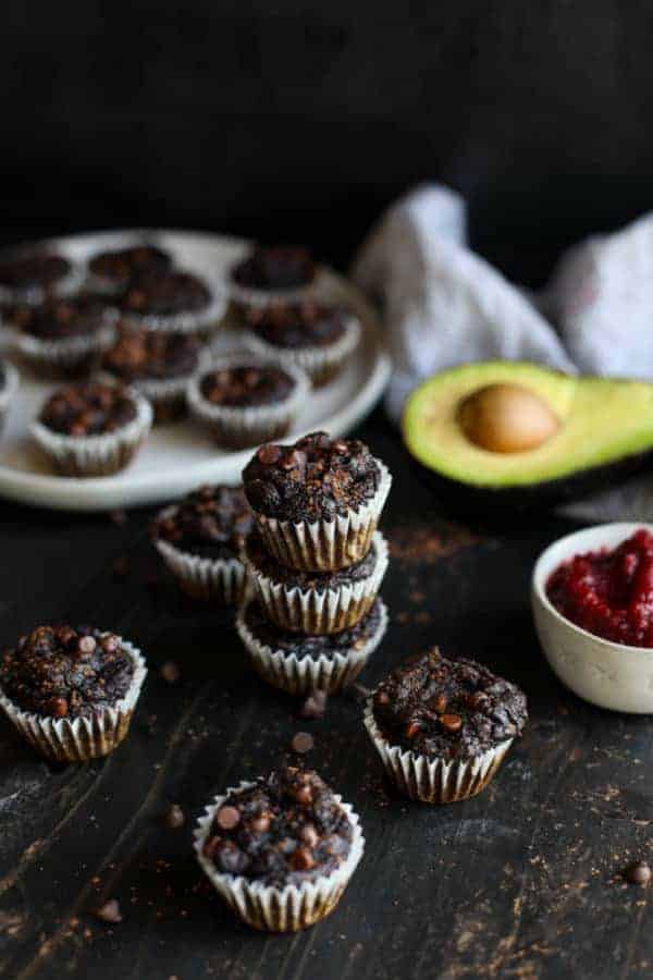 A stack of Paleo Double Chocolate Beet Brownies on a black wooden board. 