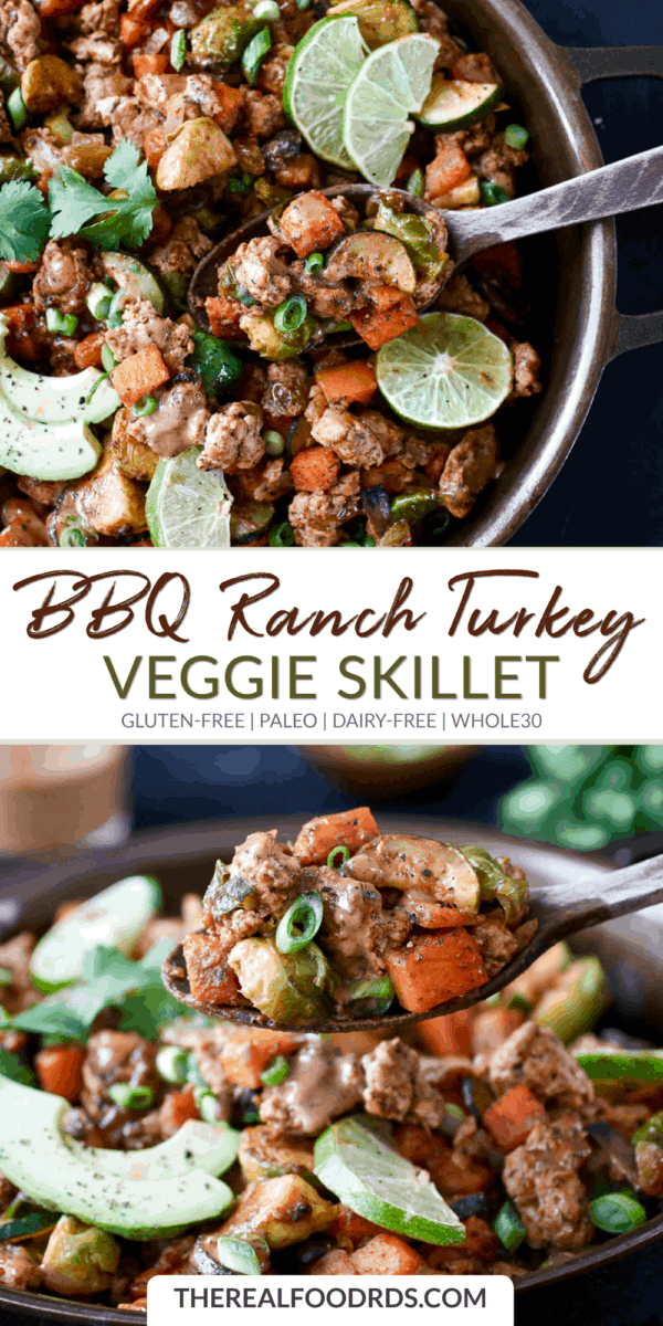 Long Pin Image of BBQ Ranch Turkey Veggie Skillet