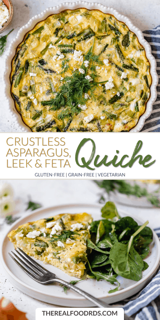 Long Pin Image for Crustless Asparagus, Leek, & Feta Quiche