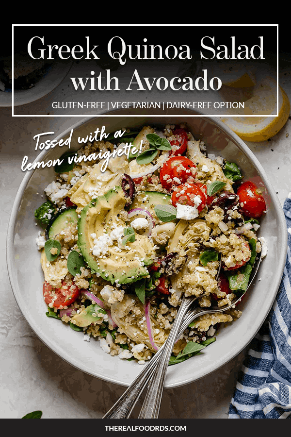 Pin image for Greek Quinoa Salad with Avocado