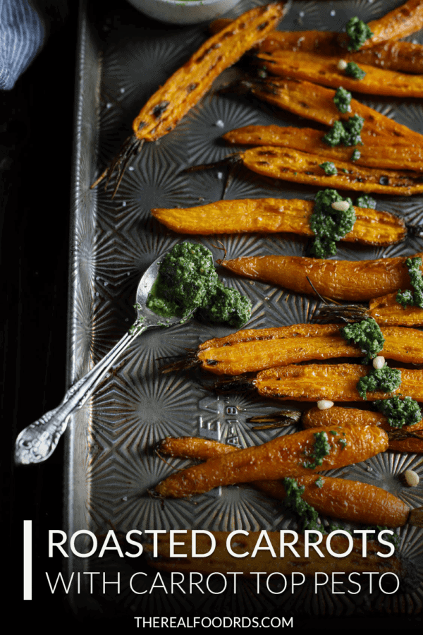 Pin image for Roasted Carrots with Carrot Top Pesto