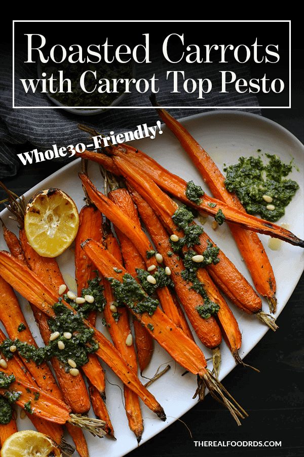 Pin Image for Roasted Carrots with Carrot Top Pesto