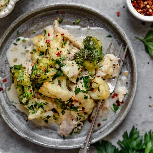 Broccoli Cauliflower Cheddar Chicken Casserole