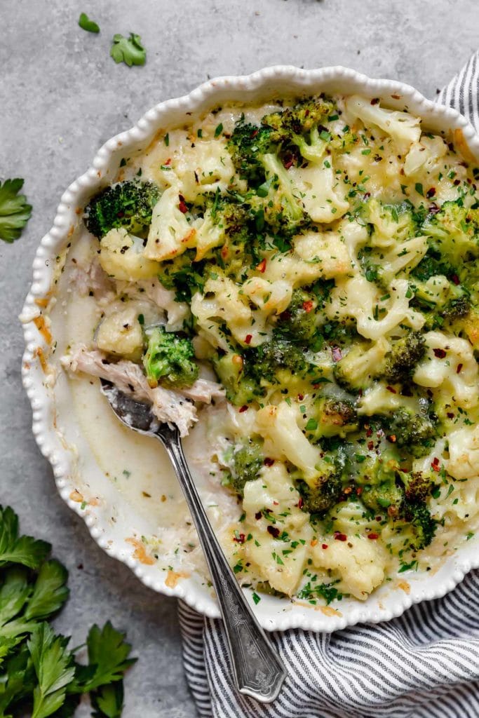 Broccoli Cauliflower Cheddar Chicken Casserole