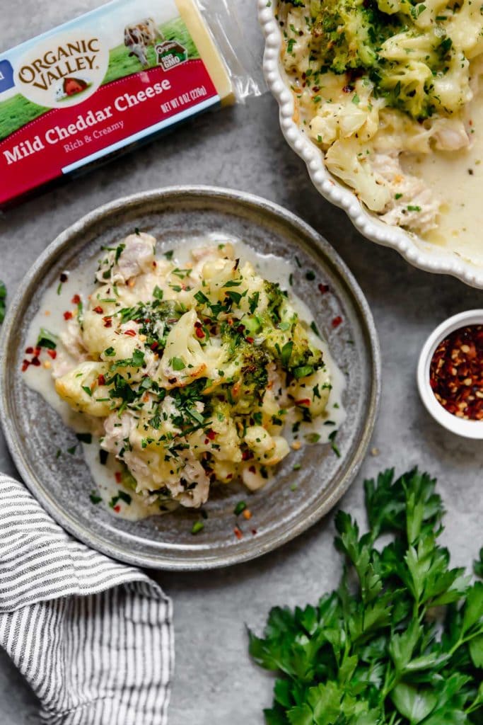 Broccoli Cauliflower Cheddar Chicken Casserole