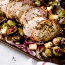 One-Pan Pork Loin with Brussels and Apples
