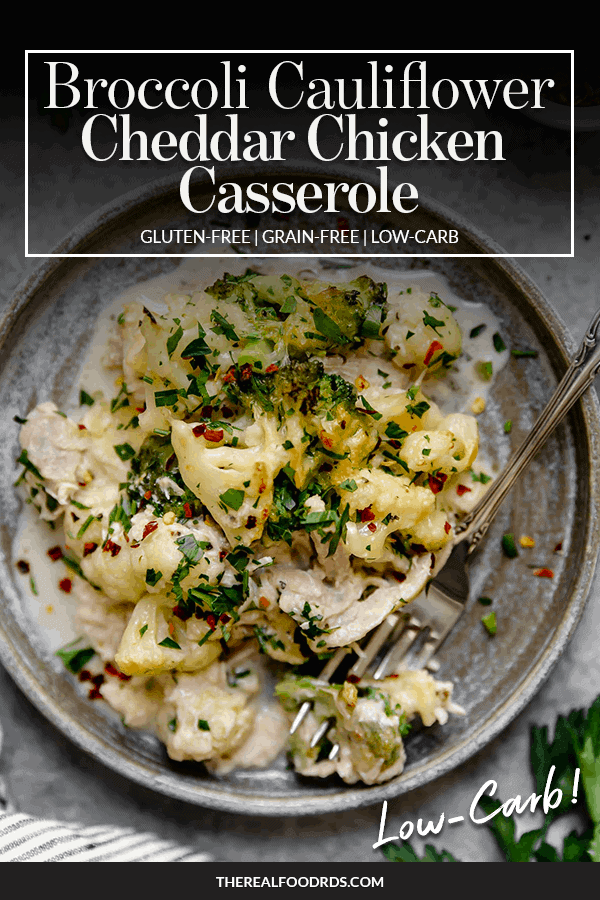 Pin image for Broccoli Cauliflower Cheddar Chicken Casserole