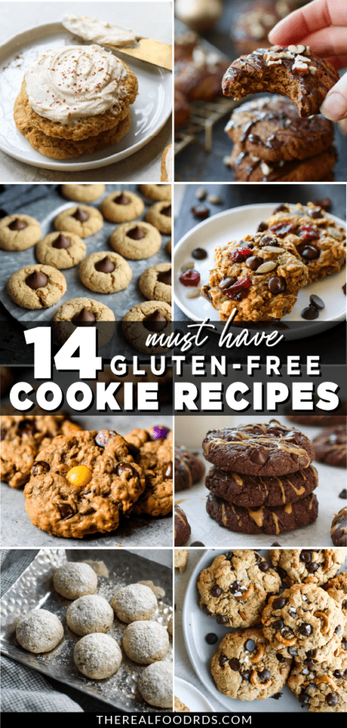 A collage of 8 different gluten-free cookies with text overlay