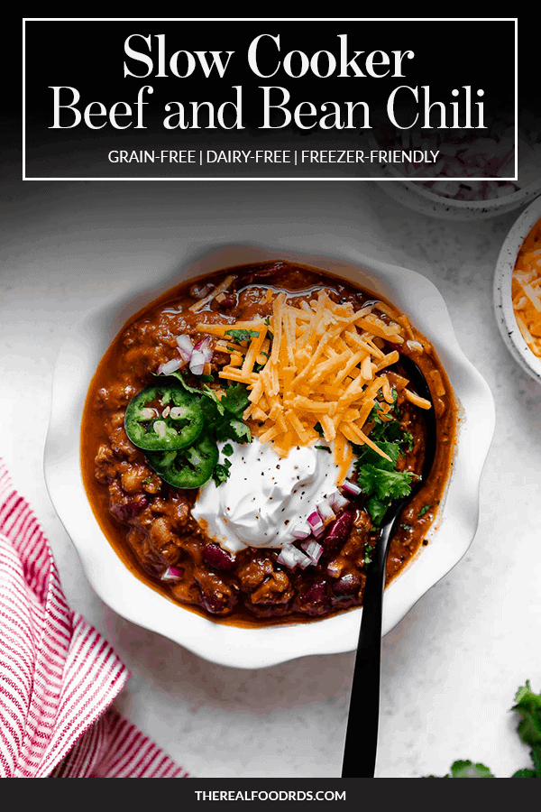 Pin image for Slow Cooker Beef and Bean Chili