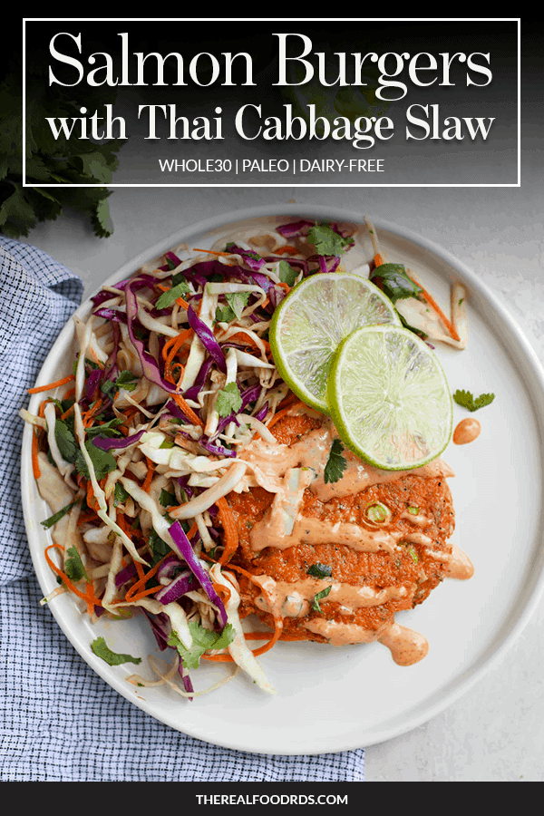 Pin image for Salmon Burgers with Thai Cabbage Slaw