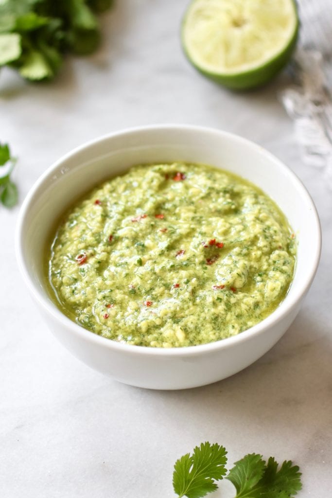 Photo of Avocado Green Sauce in a white bowl