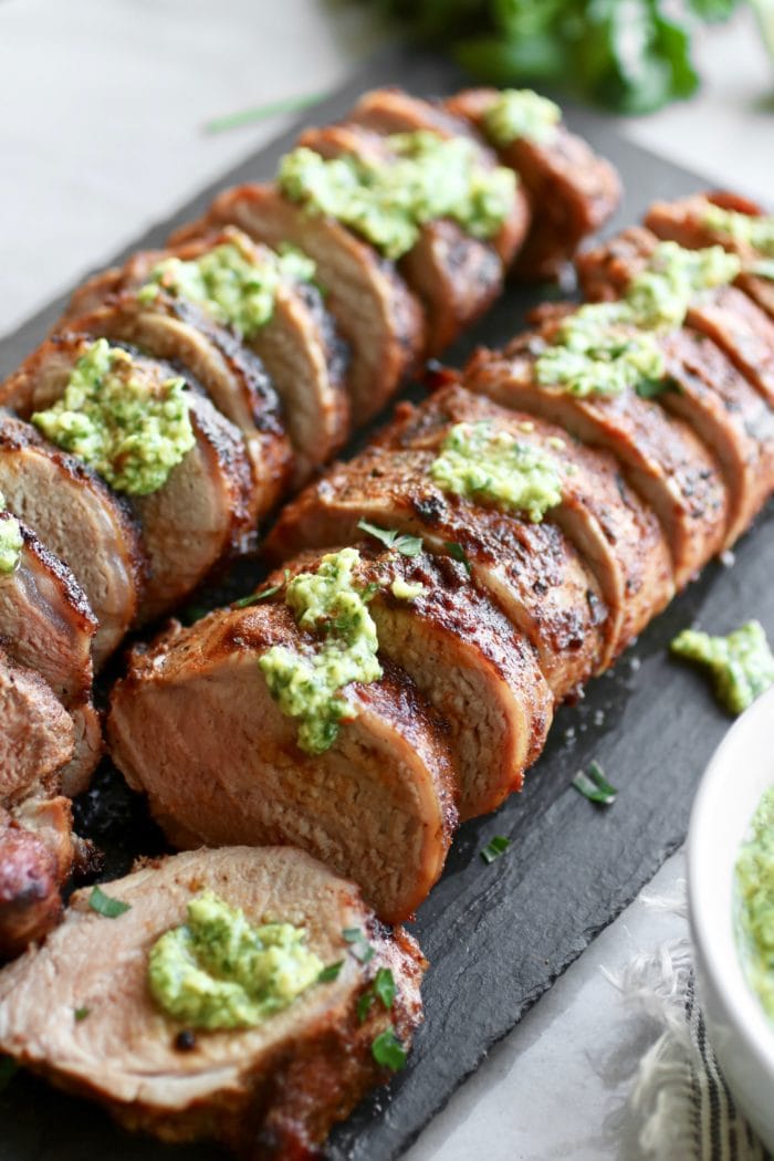 Grilled Pork Tenderloin with Avocado Green Sauce - The Real Food Dietitians