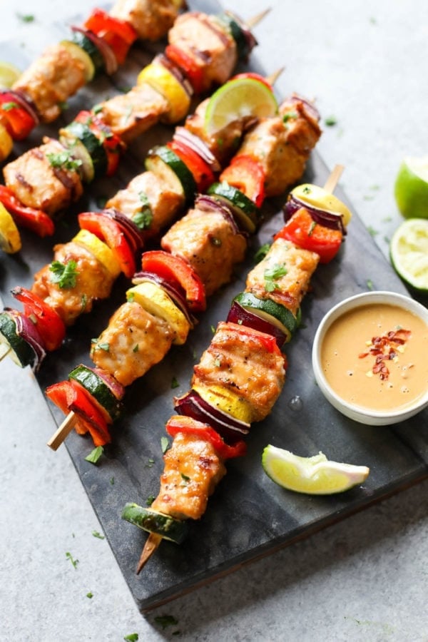 Pork Kebabs with Peanut Sauce ready to serve