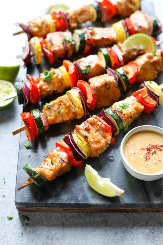 Grilled Pork Kebabs with Peanut Sauce 